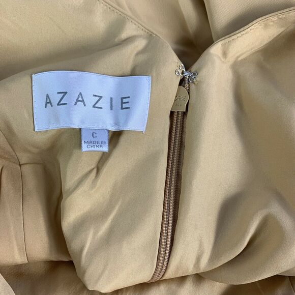 AZAZIE Women Gold Chiffon Tank Maxi Fit & Flare Prom Bridesmaid Dress Sz C Large - Picture 9 of 12